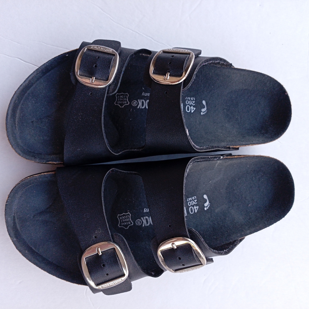 Birkenstock Black Sandals with Metallic Buckles